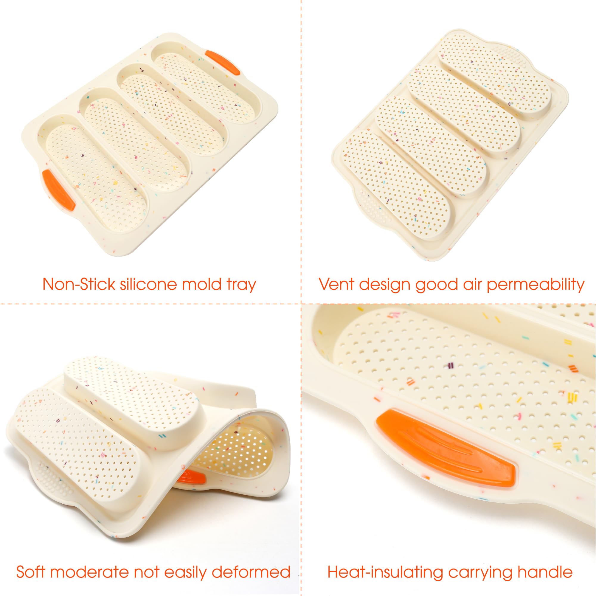 Beige BuleVina pan with vent holes to help crusty French bread.