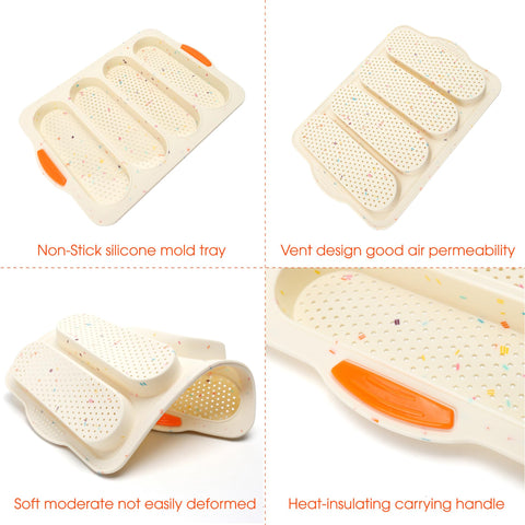 Beige BuleVina pan with vent holes to help crusty French bread.