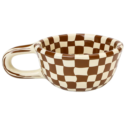 BuleVina checkered mug front view, 5oz capacity for daily coffee ritual.