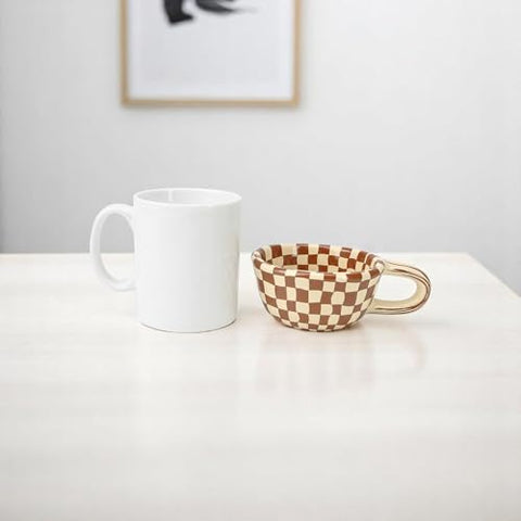 BuleVina checkered mug side pattern, retro design adds style to morning routine.