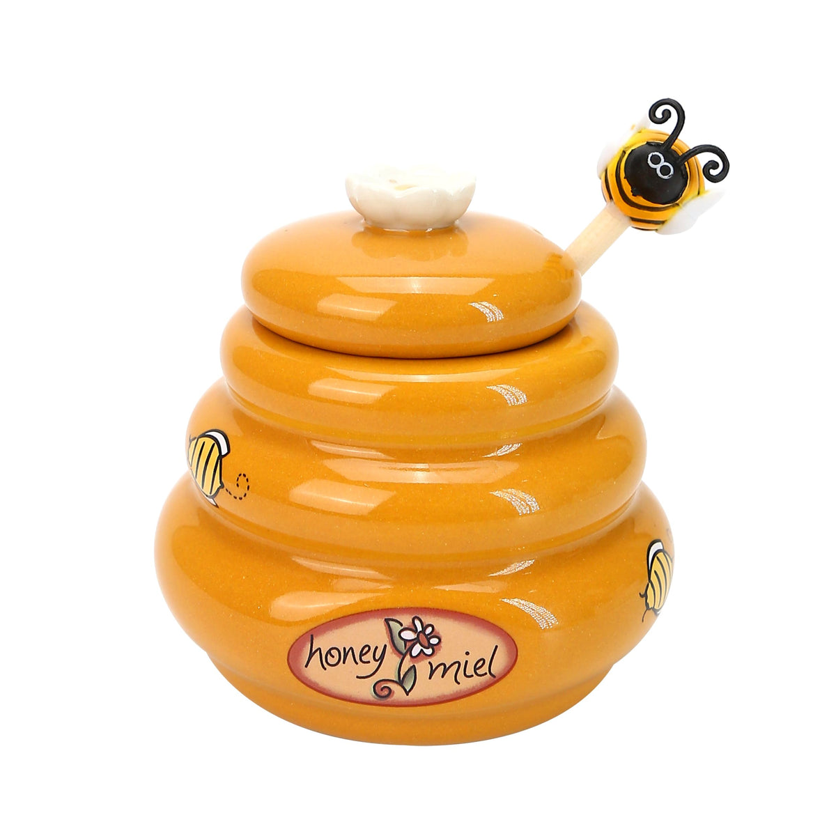BuleVina ceramic honey pot with lid and dipper for easy serving.