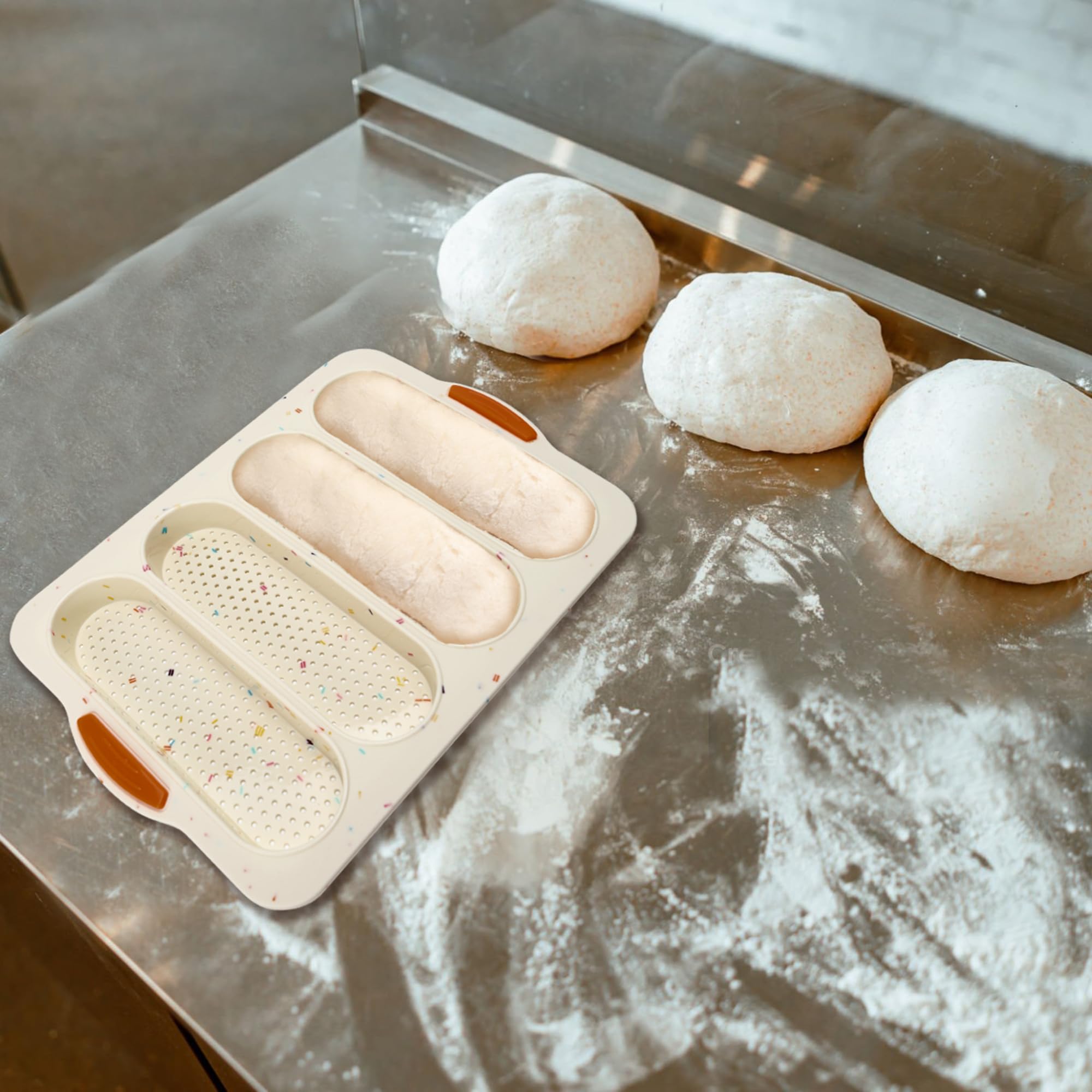 Versatile baguette pan from BuleVina supports whole wheat, baguettes, and hot dog buns.