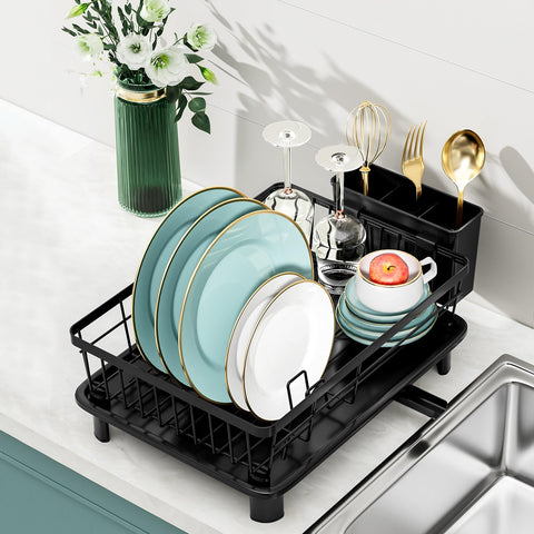 BULIJUJU black dish rack adds a sleek modern touch to any kitchen.