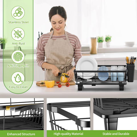 BULIJUJU dish rack with removable cutlery holder stays organized.