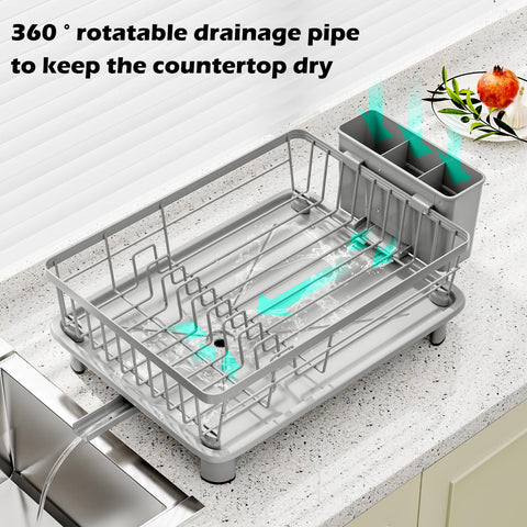 BULIJUJU dish rack with drainage highlights efficient water flow into sink for a dry counter.
