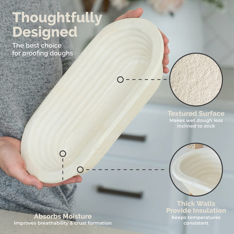 Bulka banneton promotes even crust and breathable dough environment.