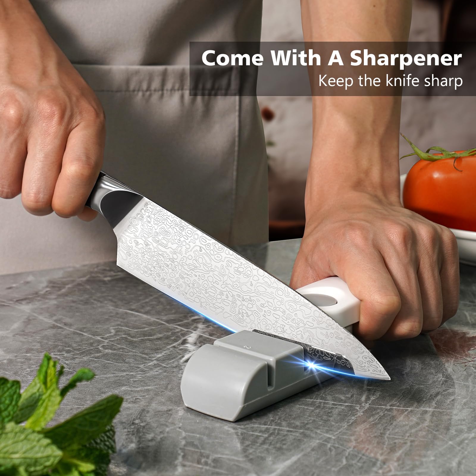 BULOFE sharpening stone included keeps edge sharp between uses.