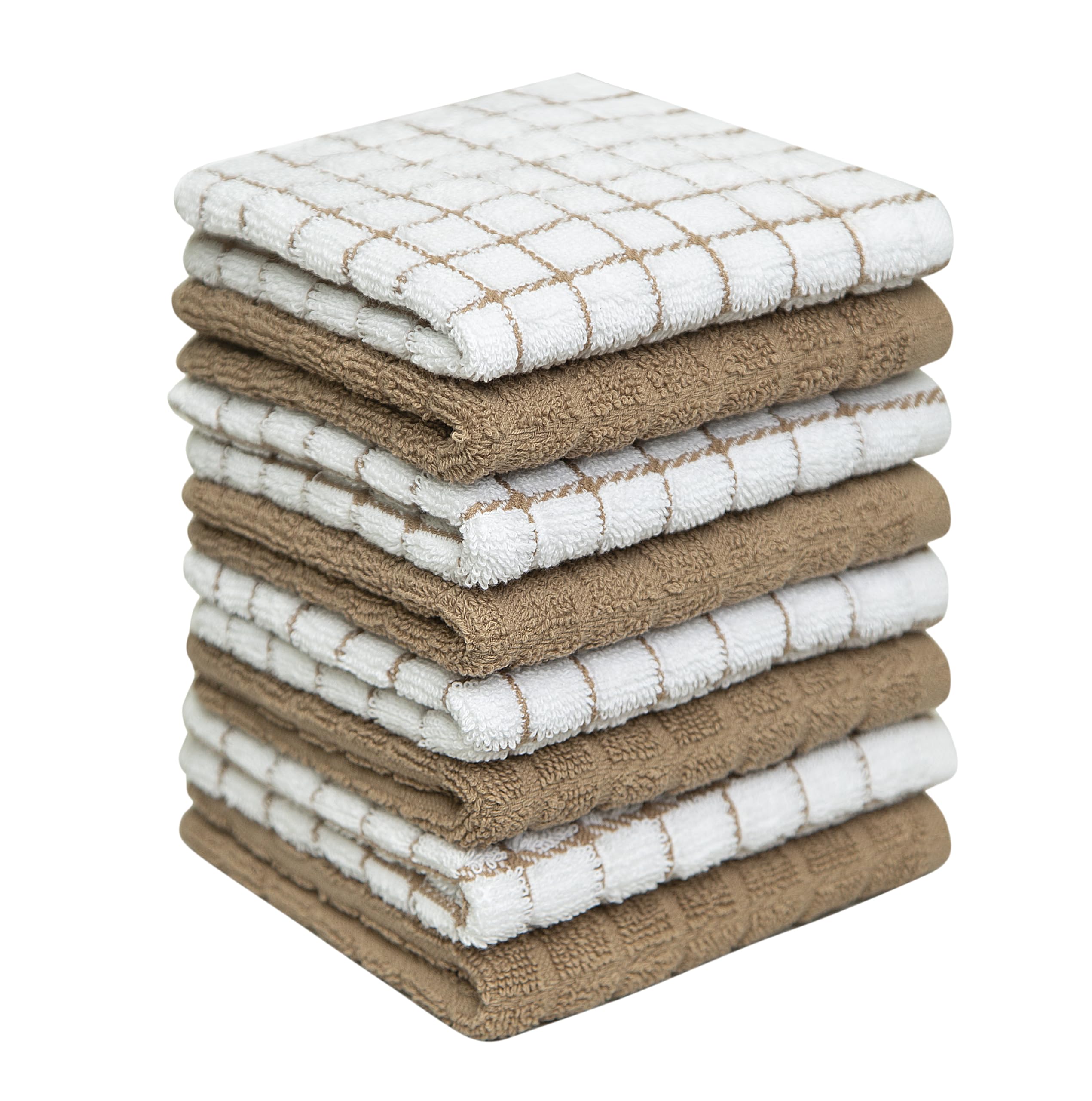 Bumble dish towels 8-pack in tan, ultra-absorbent kitchen linens for spills.