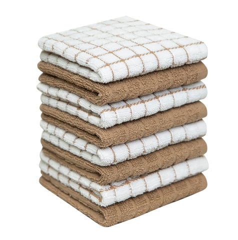 Bumble dish towels 8-pack in tan, ultra-absorbent kitchen linens for spills.