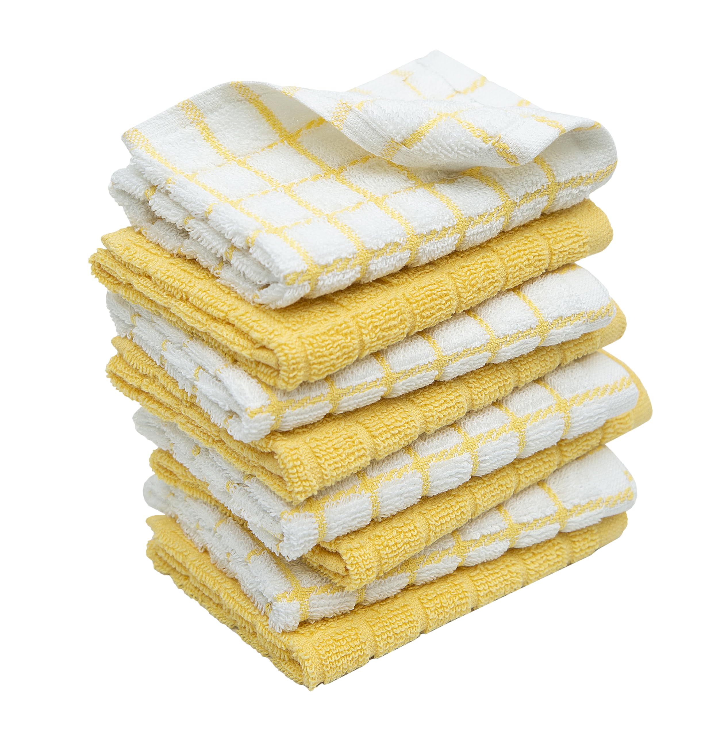 Bumble Towels yellow kitchen-use scene highlights durable cotton.