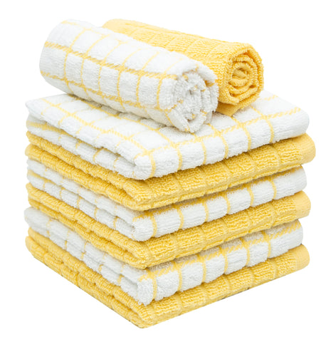 Bumble Towels yellow machine-washable towels emphasize easy care.