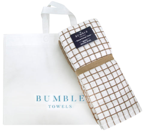 Bumble Kitchen Towels tan-drying-rack-usage show quick air-dry on rack.