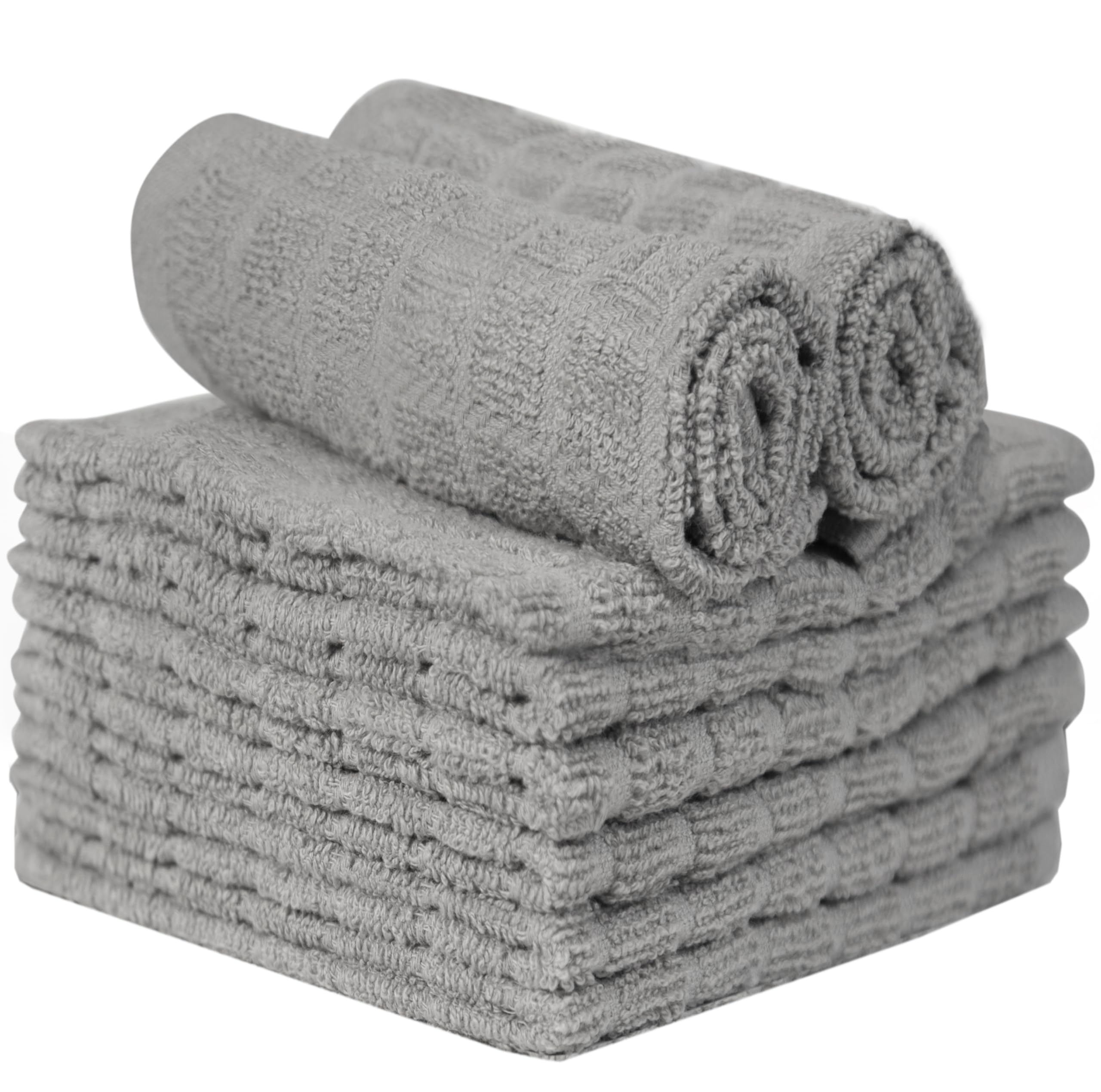 Bumble Towels grey towel drying dishes on the counter after use