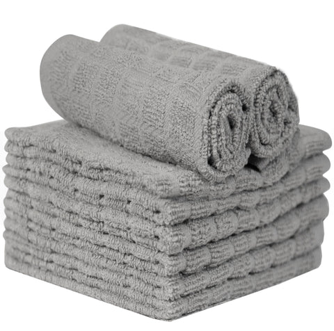 Bumble Towels grey towel drying dishes on the counter after use