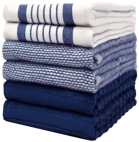 Bumble Towels premium flat towel in navy stripe for quick kitchen drying.