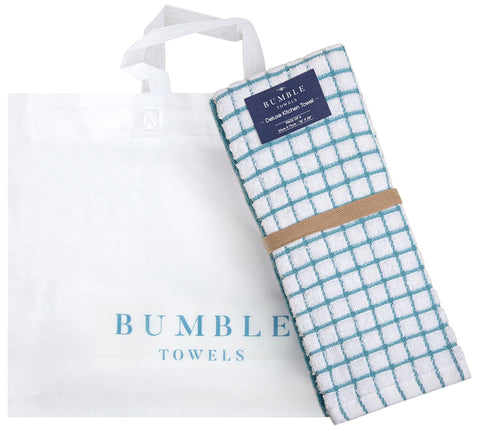Bumble Towels aqua color adds fresh style to your kitchen.