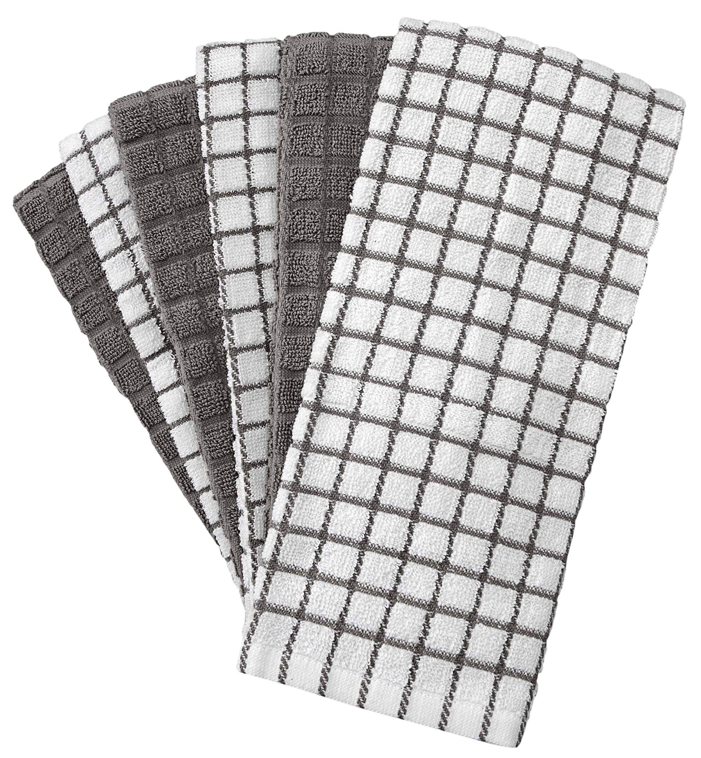Bumble Towels kitchen towel showing a hanging loop in gray for easy drying.