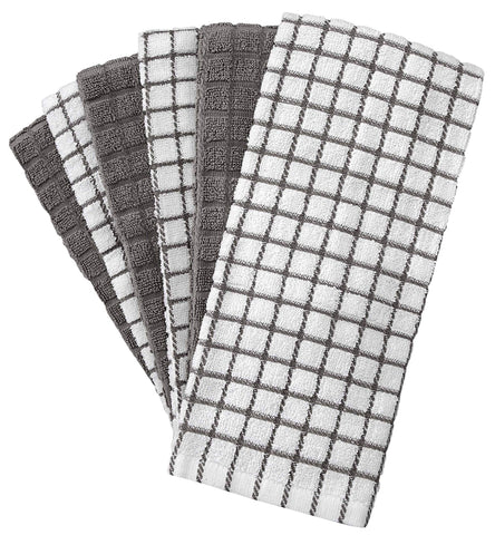 Bumble Towels kitchen towel showing a hanging loop in gray for easy drying.