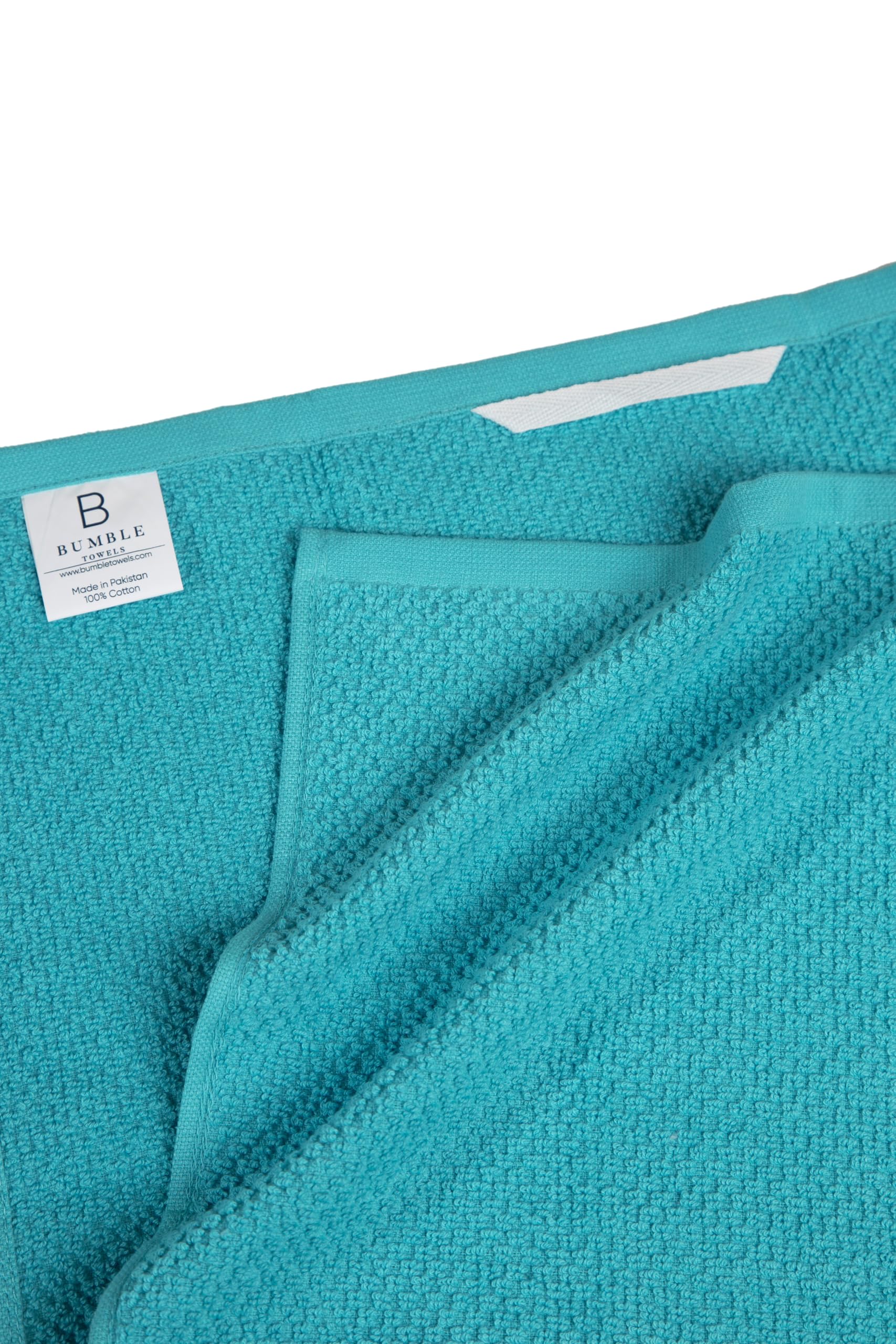 Bumble Towels hanging loop keeps towels handy on kitchen hooks and rails.
