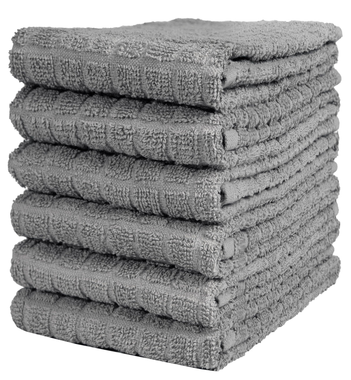 Bumble Towels premium kitchen towels in grey, six-pack folded for quick drying