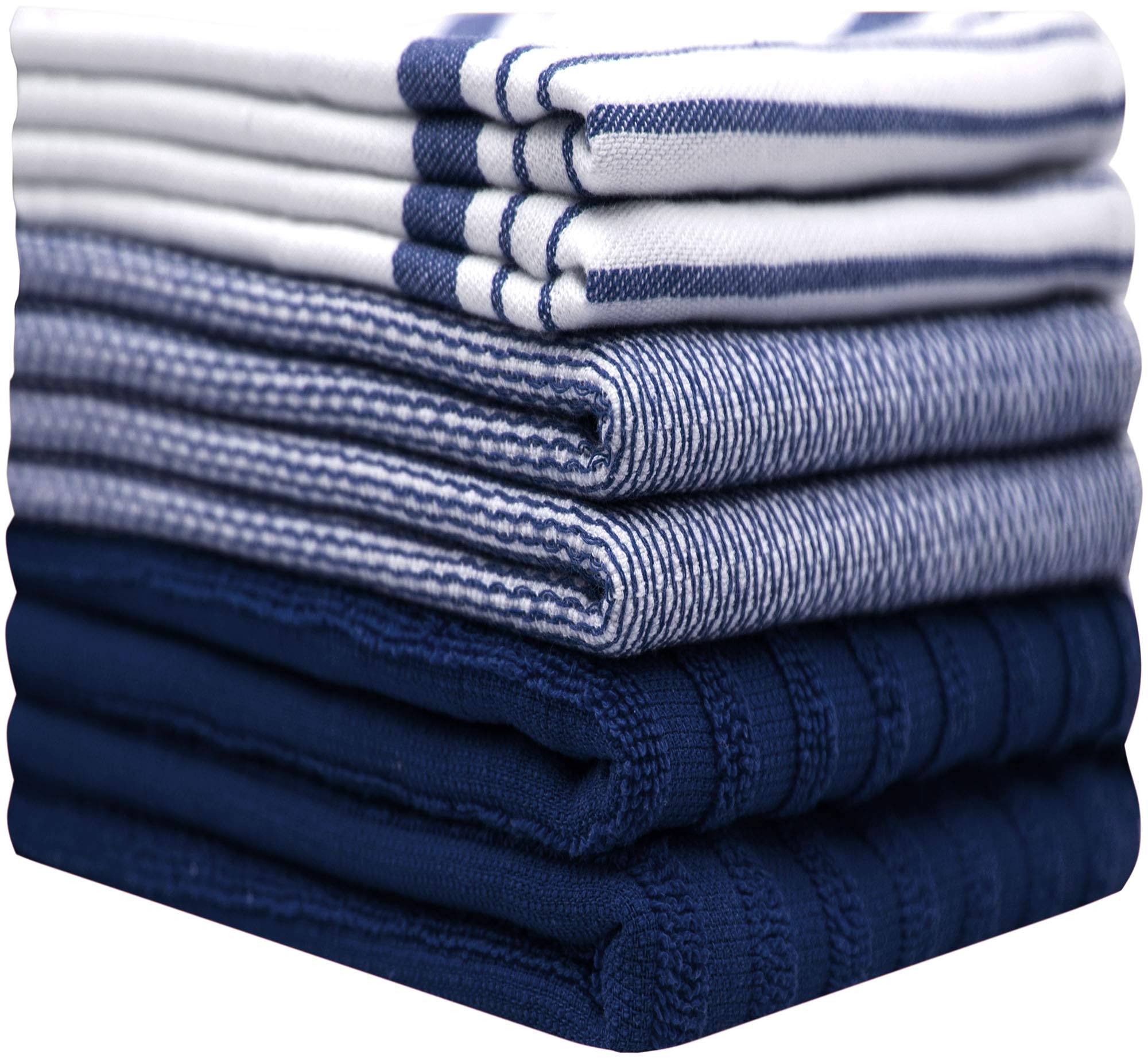 Bumble Towels terry towel in navy stripe offers strong absorbency for dishes.