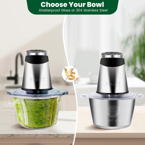 BUMET two-speed control enhances soft herbs or firm meat processing.
