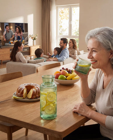 Buminee bedside water carafe set keeps hydration at reach.