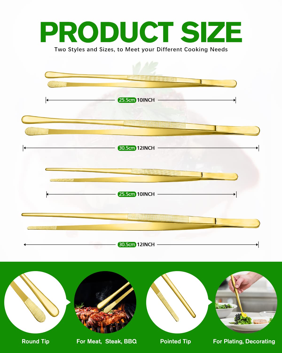 BundlePro 10-inch gold tweezers for delicate serving and plating