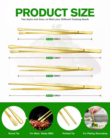 BundlePro 10-inch gold tweezers for delicate serving and plating