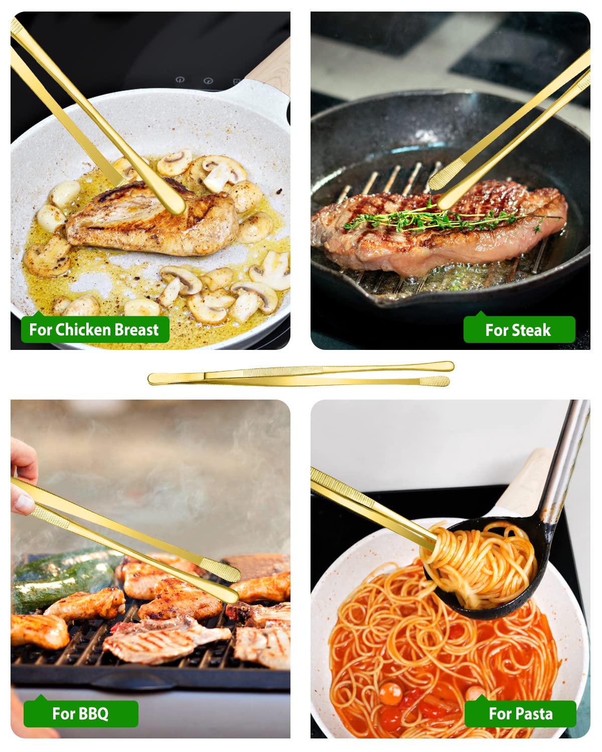 BundlePro 12-inch gold tweezers ideal for safe BBQ flipping
