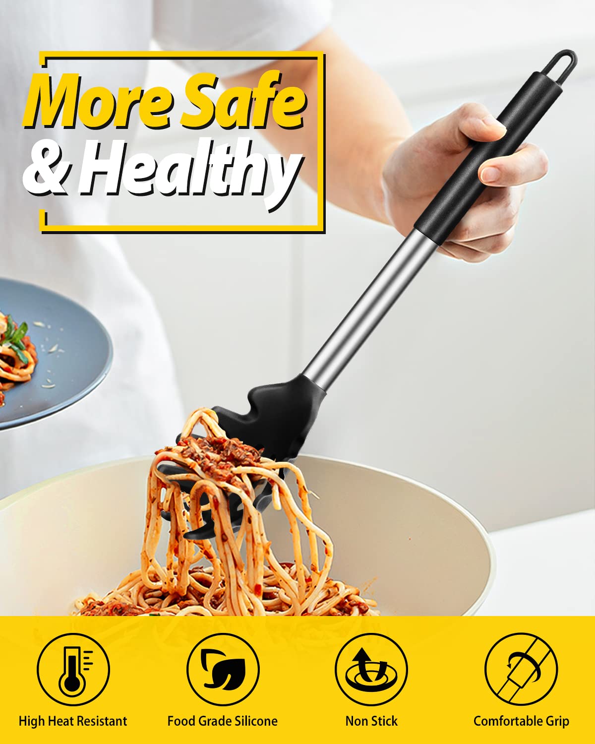 Stainless steel core with anti-scald silicone handle for comfortable grip.