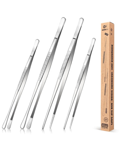 Bundlepro four-piece fine long tweezers set in 12 and 10 inches for precise plating