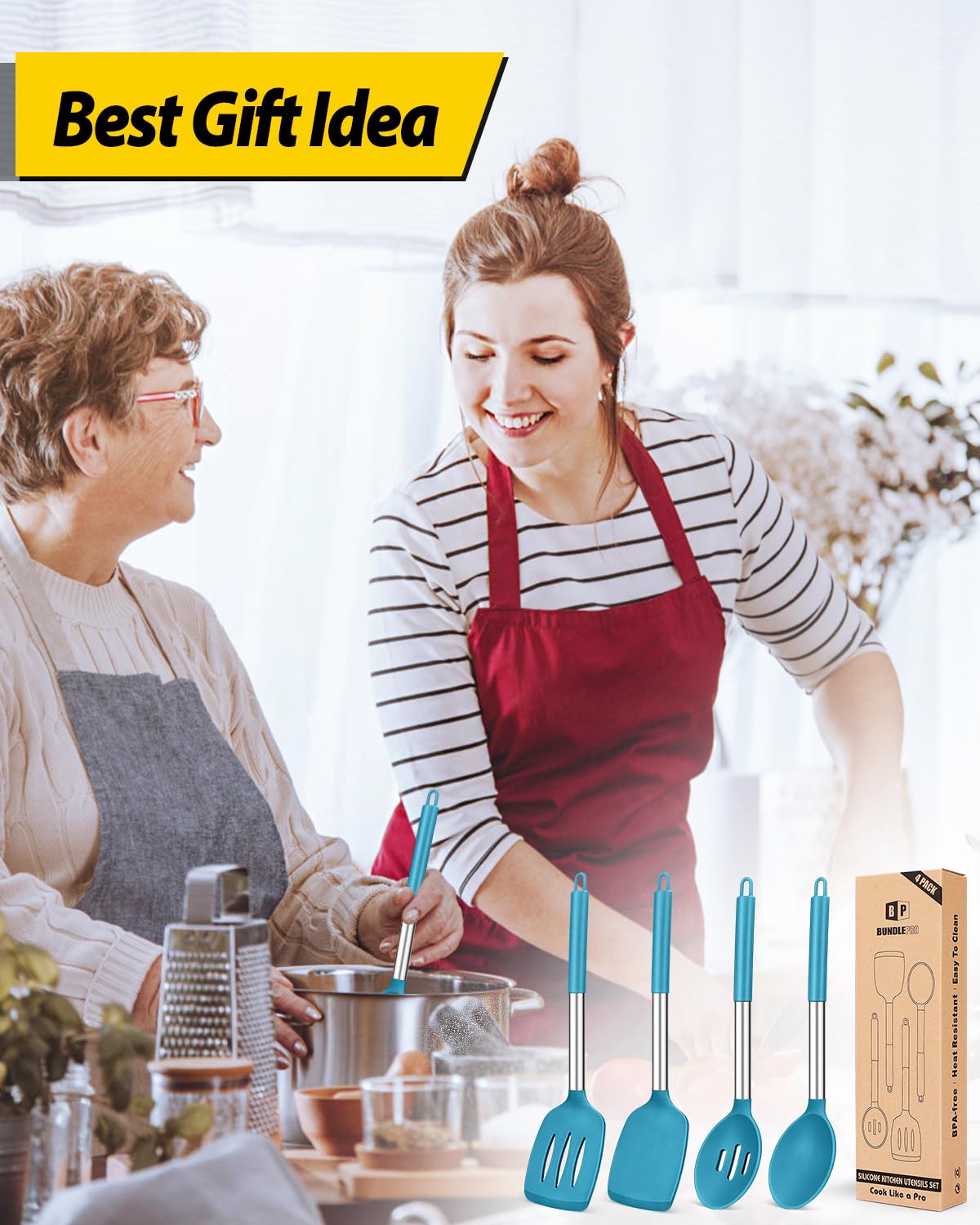 BundlePRO utensils feature anti-scratch silicone heads for non-stick surfaces.
