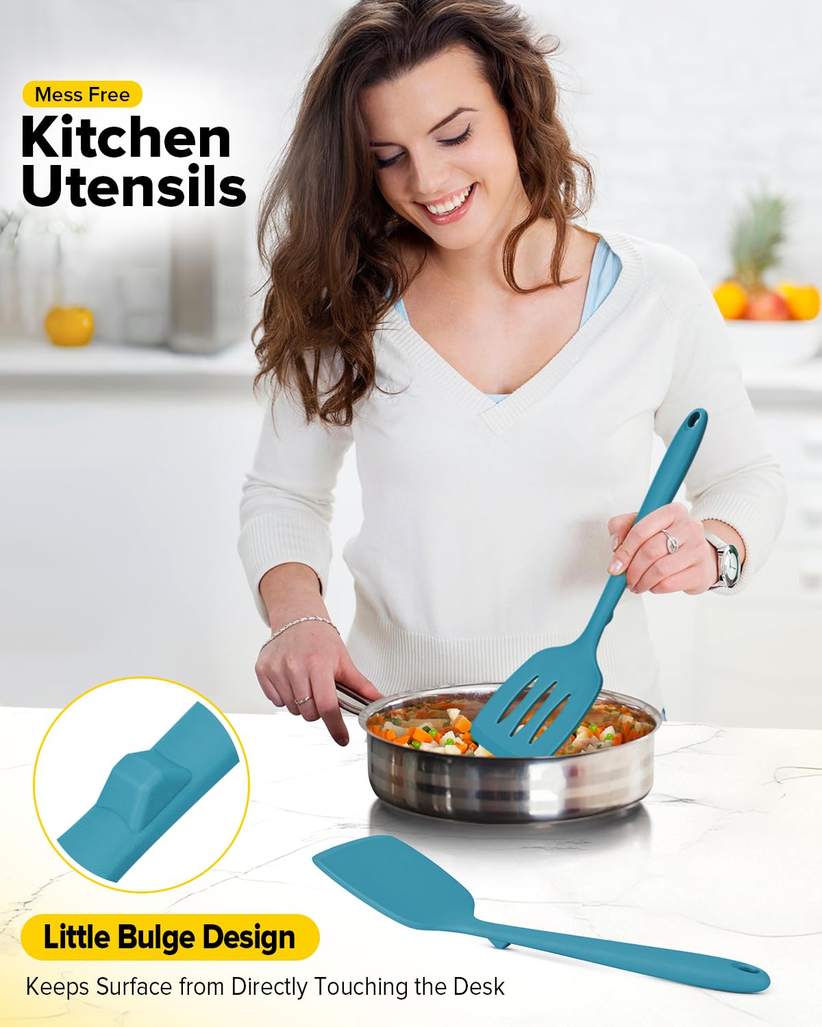 Bundlepro BPA-free blue silicone kitchen utensils protect your cookware and meals