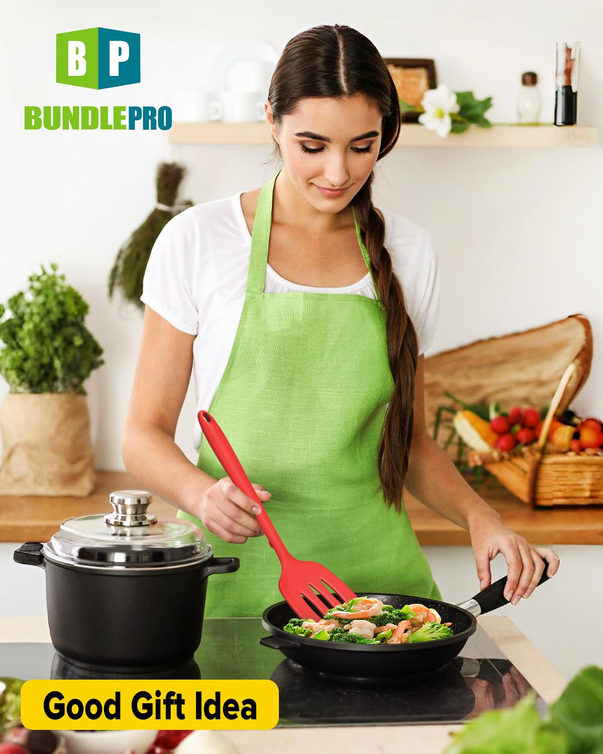 BUNDLEPRO easy-clean red silicone spatula for fast hand-wash cleanup after cooking.