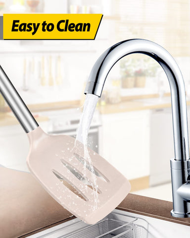 BUNDLEPRO easy-clean spatula wipes clean after cooking.
