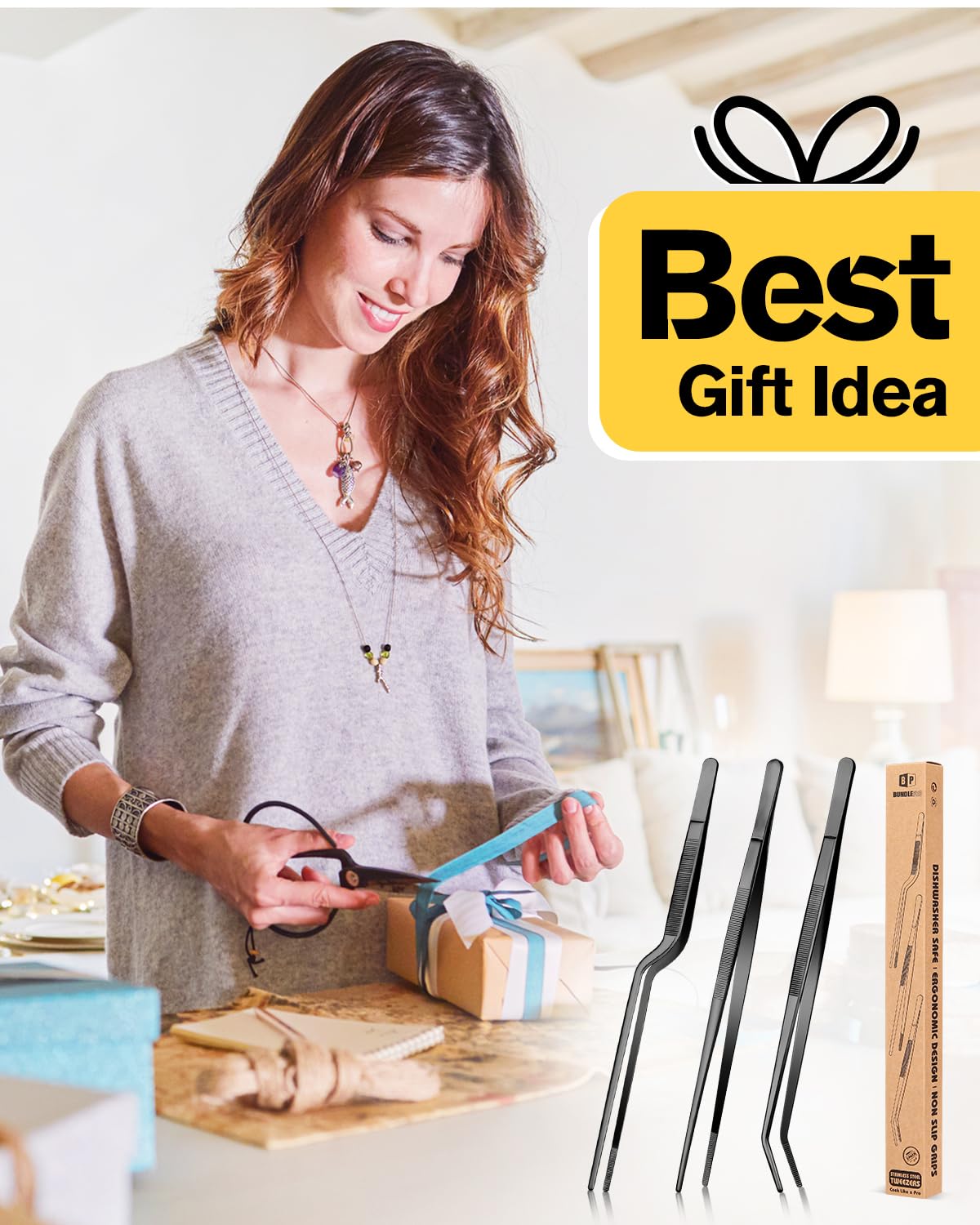 Bundlepro black finish 12-inch stainless steel tweezers resist rust.