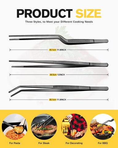 Bundlepro serrated-handle tweezers provide secure grip while cooking.