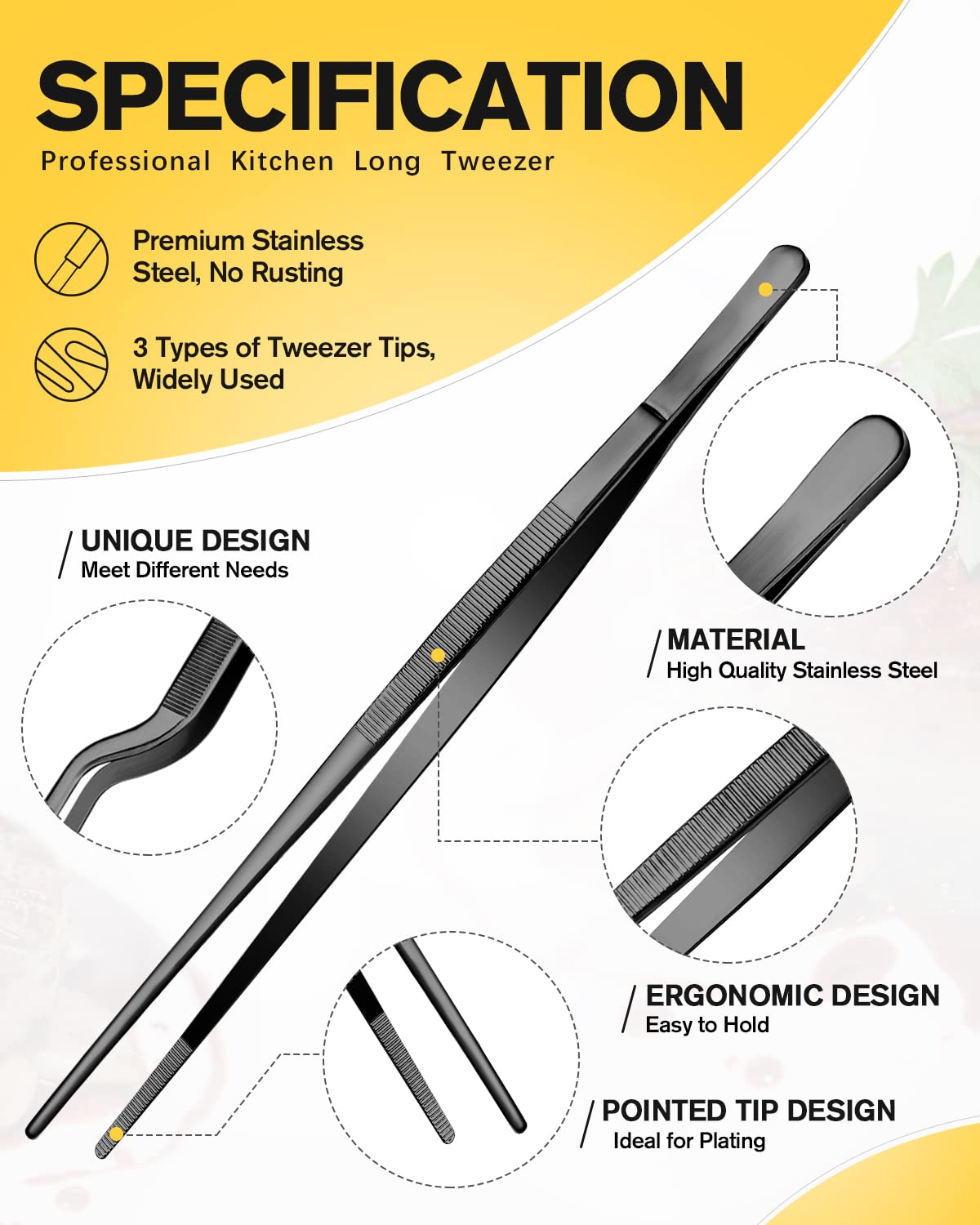 Bundlepro 12-inch tweezers close-up tip design prevents slipping.