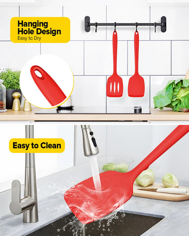 BUNDLEPRO red spatula with hanging hole for easy storage and quick drying.