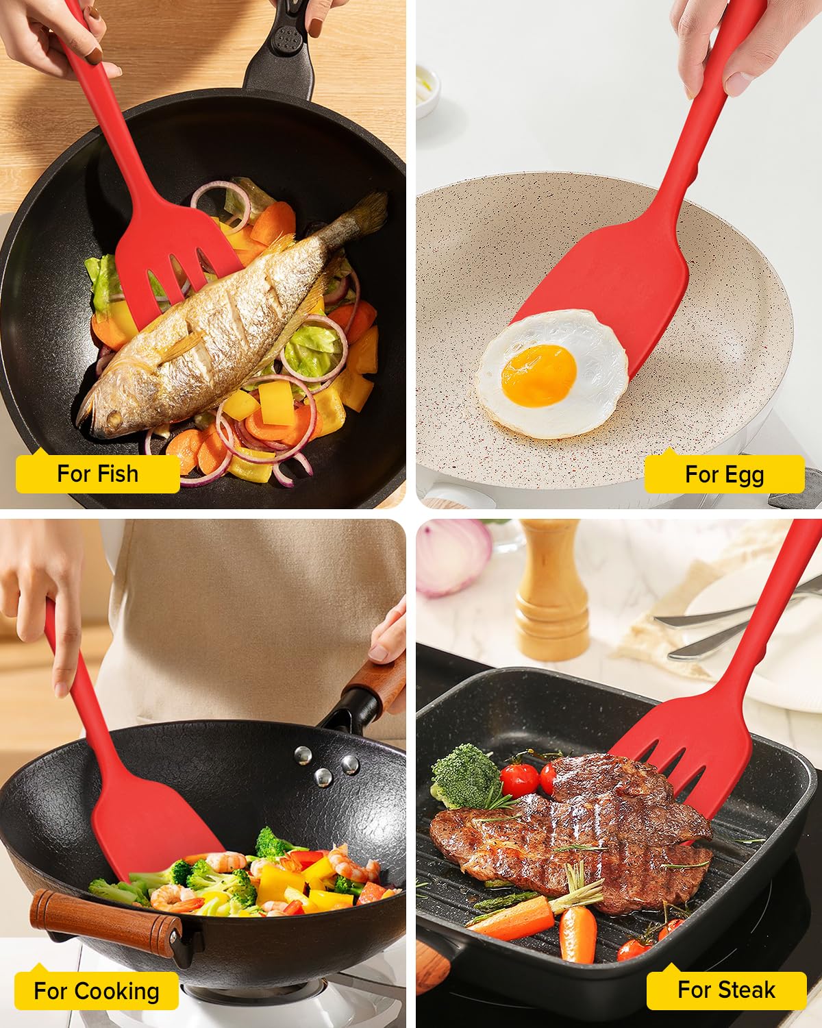 BUNDLEPRO red spatula head design protects cookware coatings during cooking.