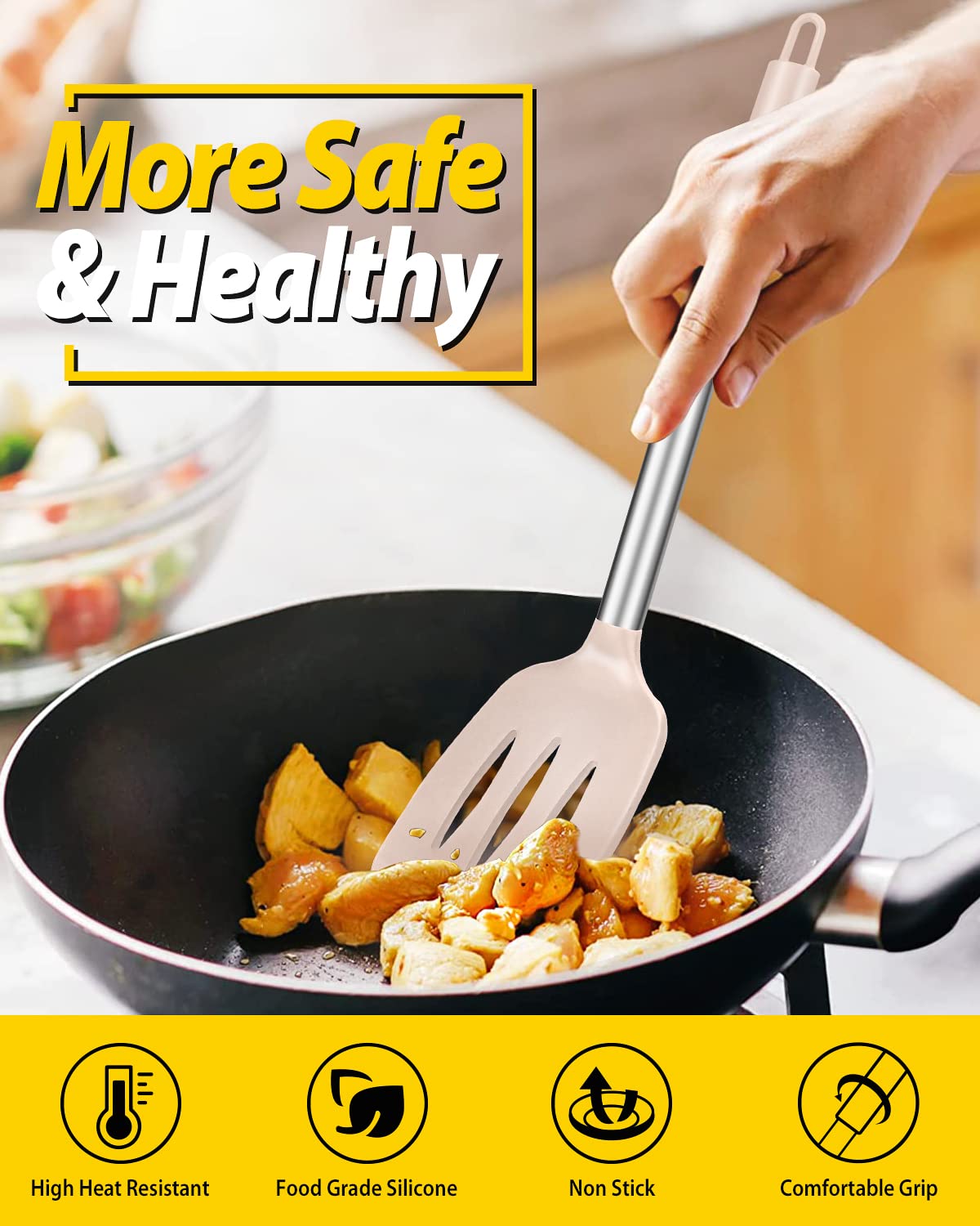BUNDLEPRO heat-resistant silicone spatula withstands high temperatures safely.