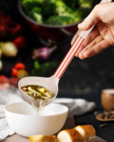 BundlePro silicone ladle protects nonstick coatings during cooking and serving.