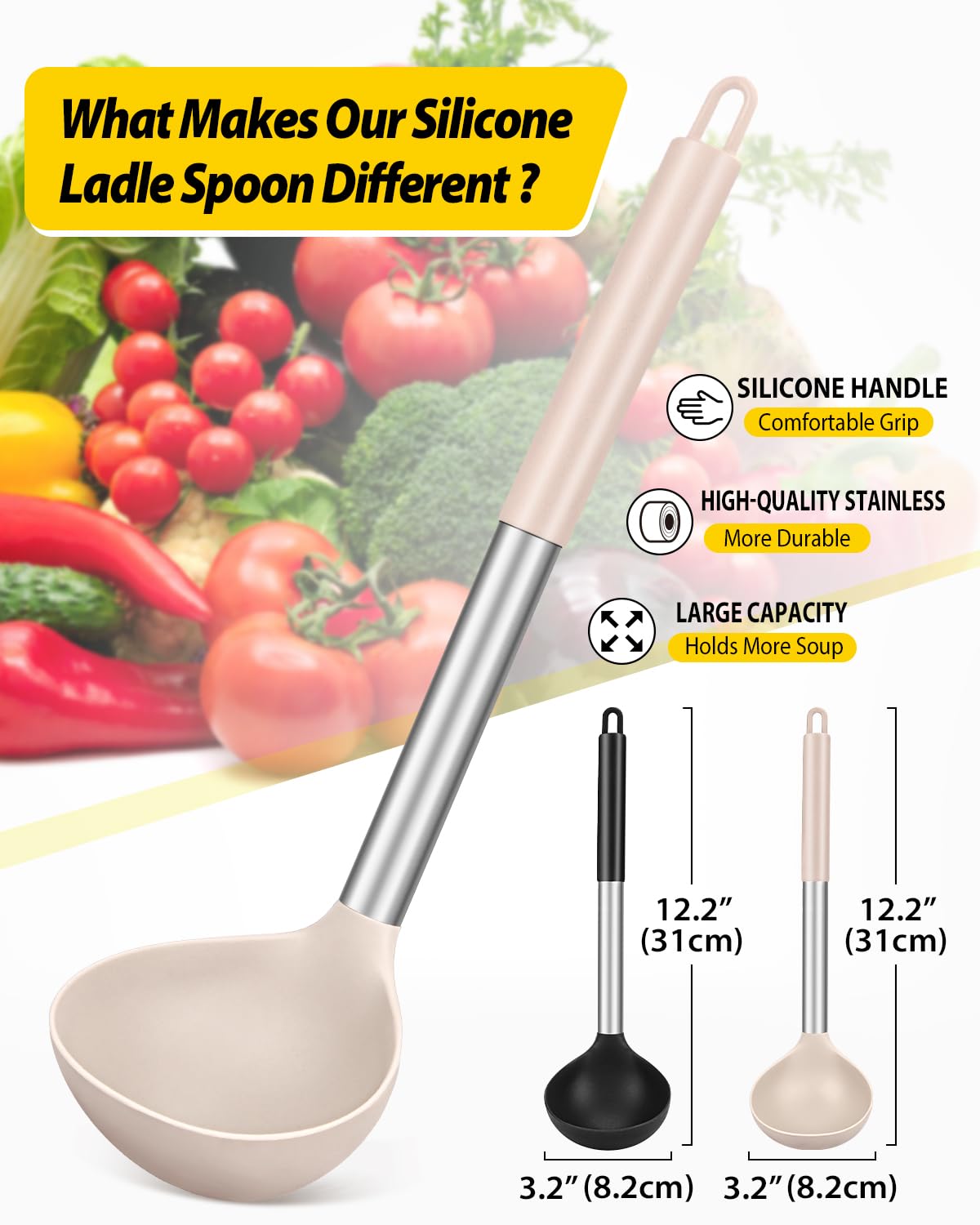 Bundlepro heat-resistant silicone ladle with anti-scald handle for comfortable grip