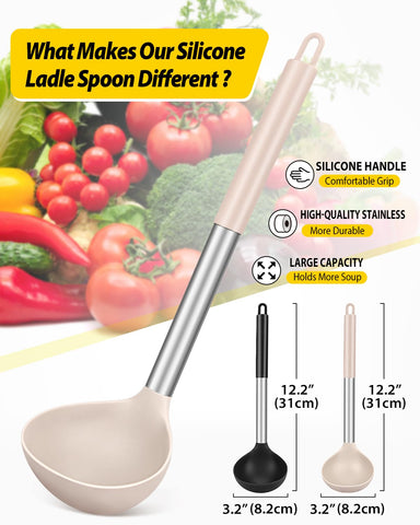 Bundlepro heat-resistant silicone ladle with anti-scald handle for comfortable grip