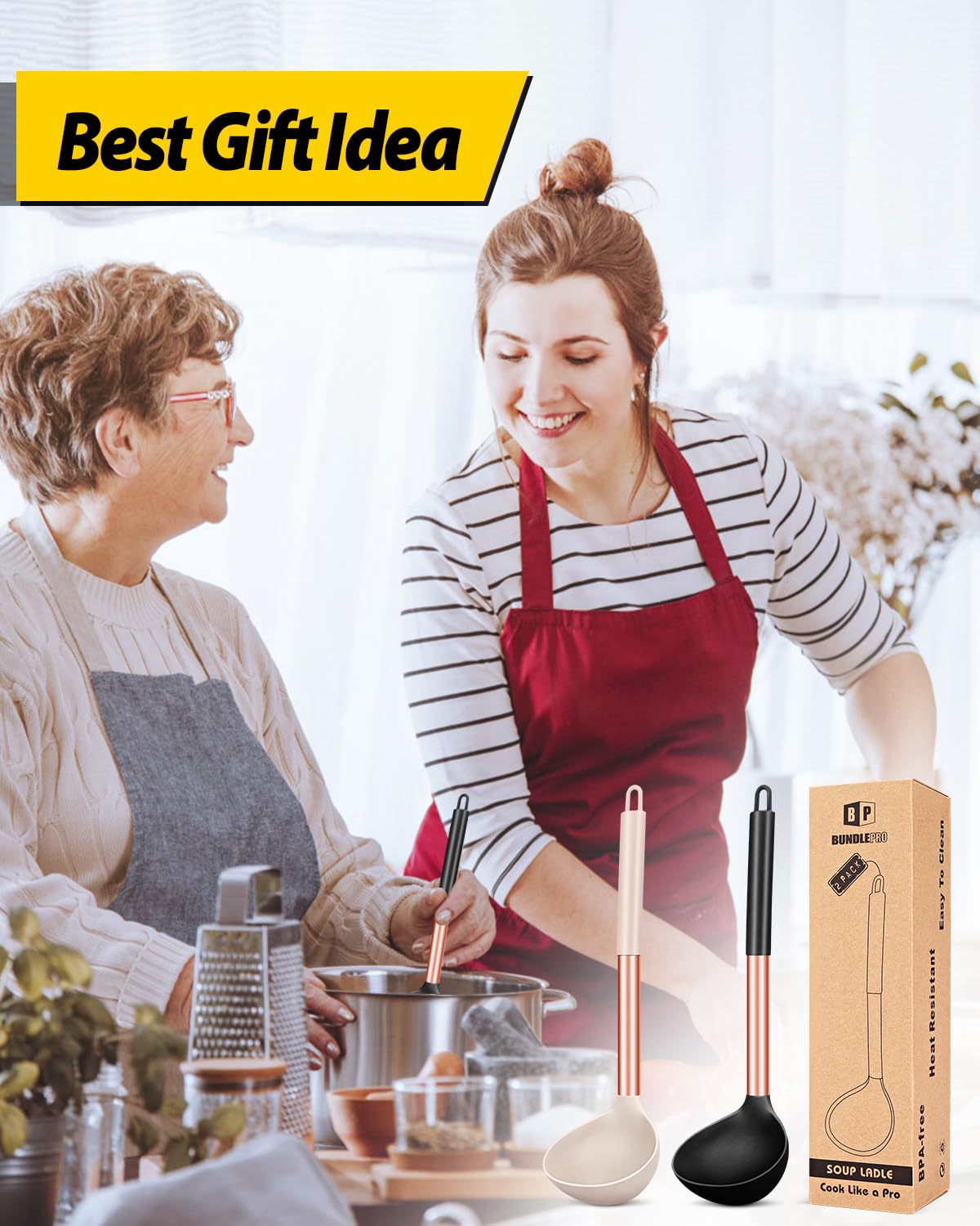 BundlePro multi-use soup ladle for cooking, stirring, and serving in style.