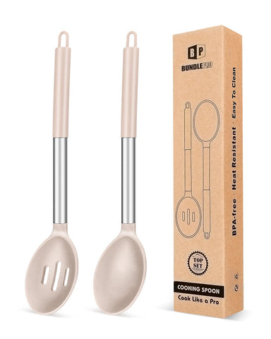 BUNDLEPRO: pair of large silicone cooking spoons for versatile mixing and serving.