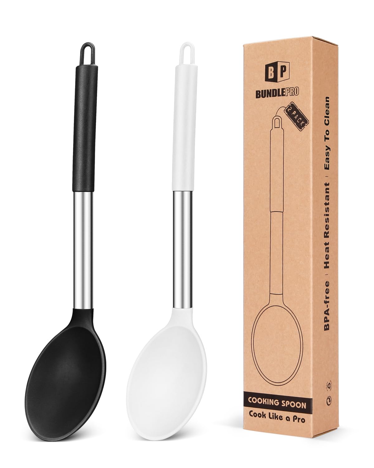 Bundlepro large silicone spoons for non-stick cooking and safe stirring