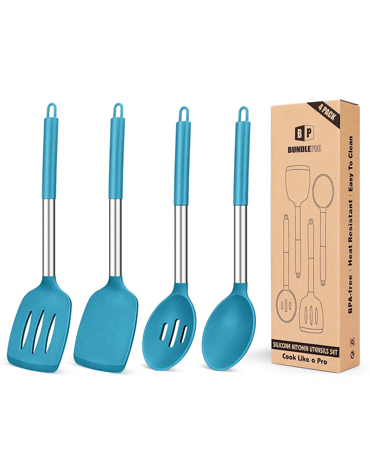 BundlePRO pack of four silicone utensils, BPA-free and safe for non-stick cookware.