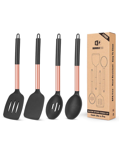 BundlePRO silicone utensils pack with rose-gold spatulas for safe non-stick cooking.